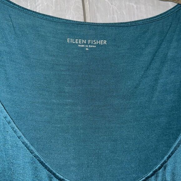 Eileen Fisher M Turquoise Green Pleated Front Scoop Silk Cotton Blend Tank Top - Picture 11 of 11